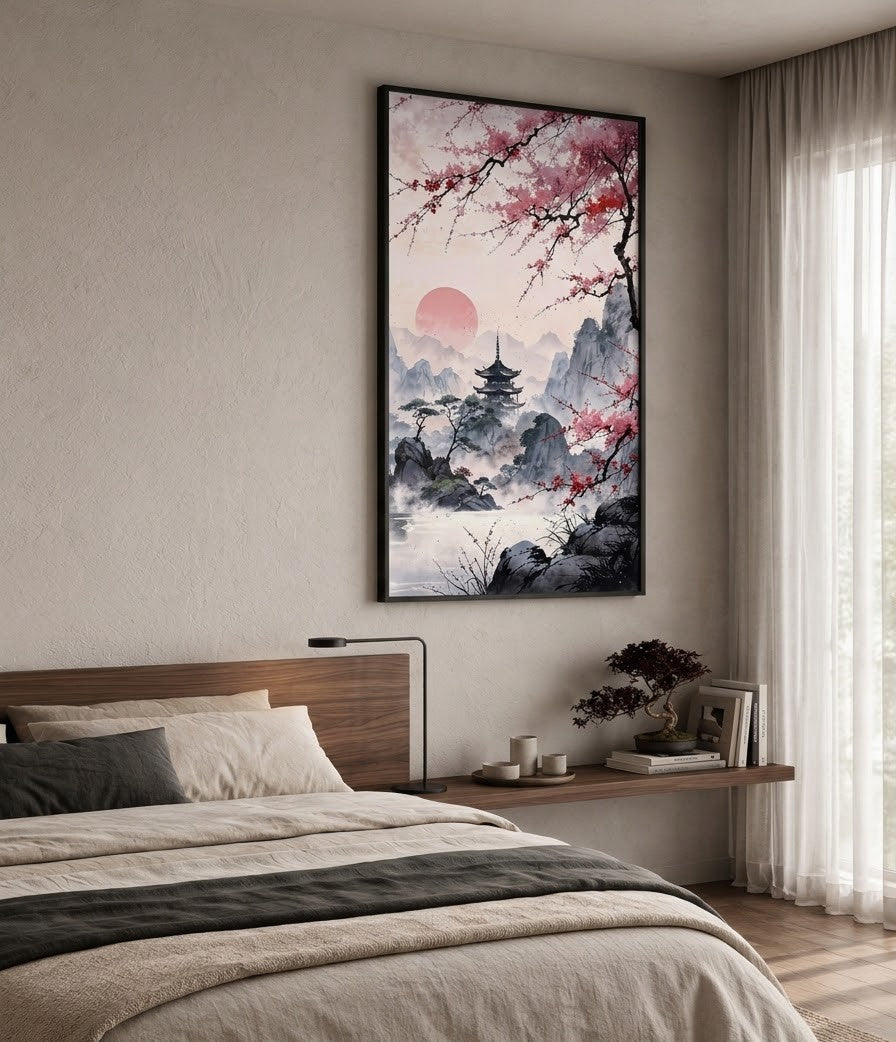 Japanese cherry blossom sunrise shrine